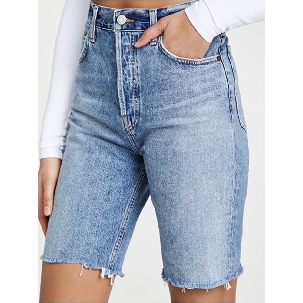 Agolde Light Wash High-Rise Denim Bermuda Shorts